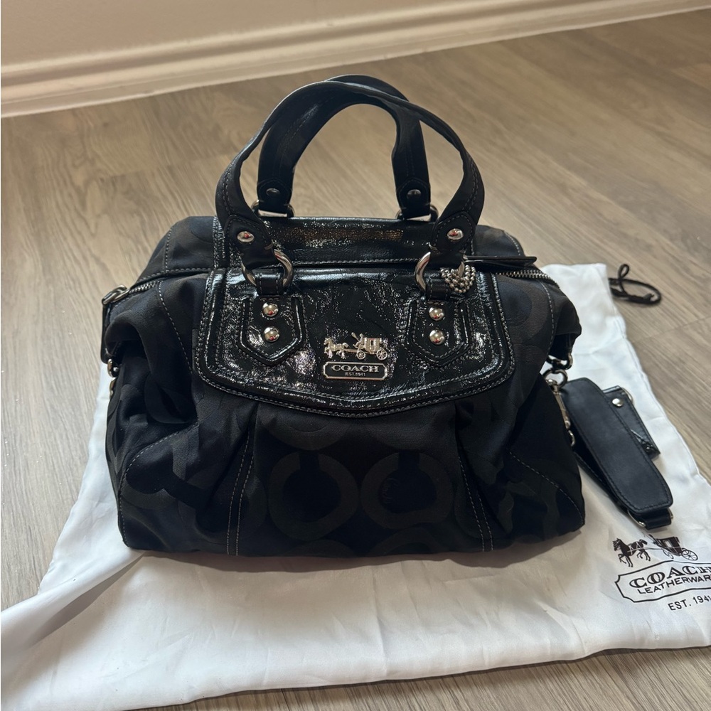 VINTAGE COACH  Madison Quilted Op Art Satchel Black Leather Trim